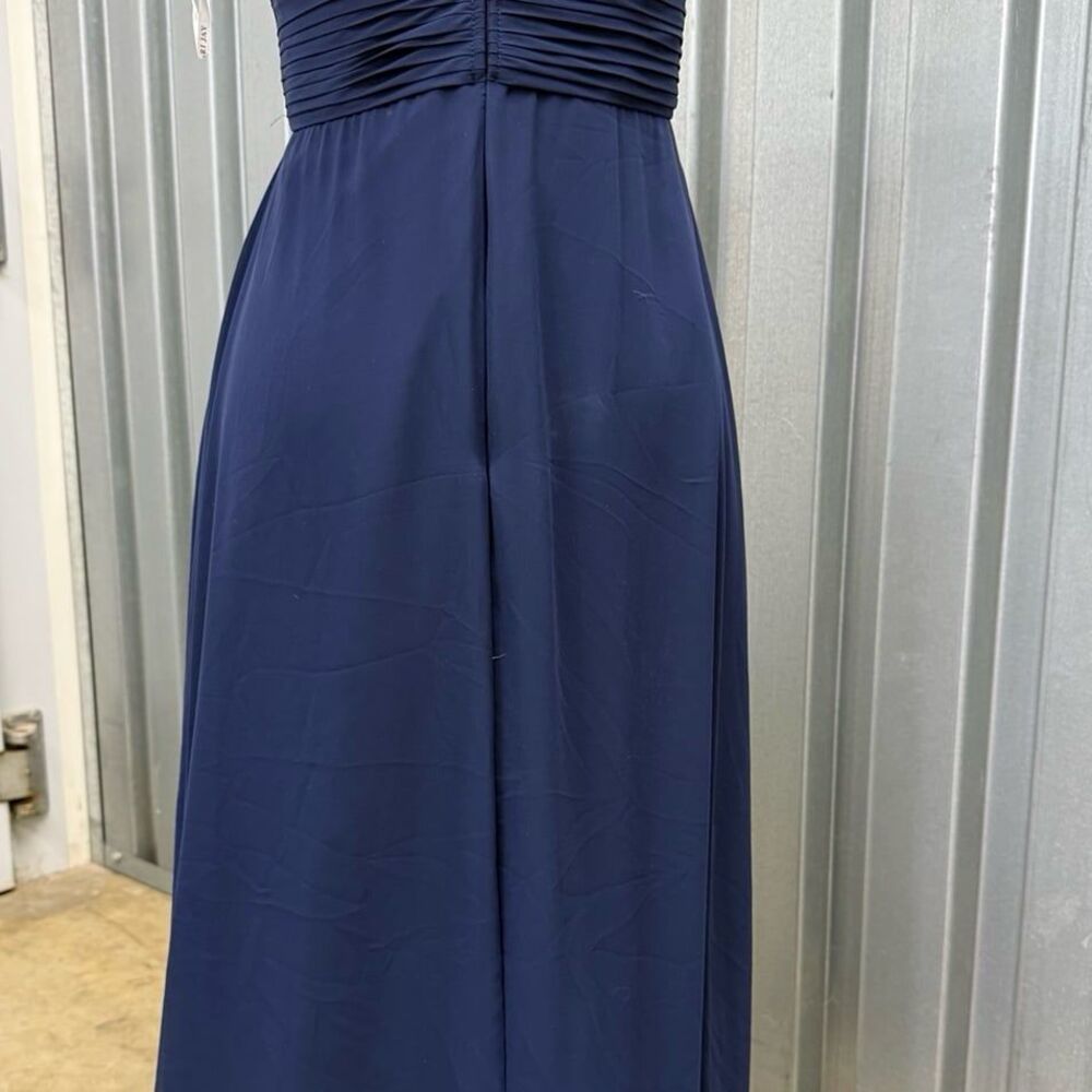 Bari Jay navy blue halter formal maxi chiffon bridesmaid dress - Picture 3 of 7